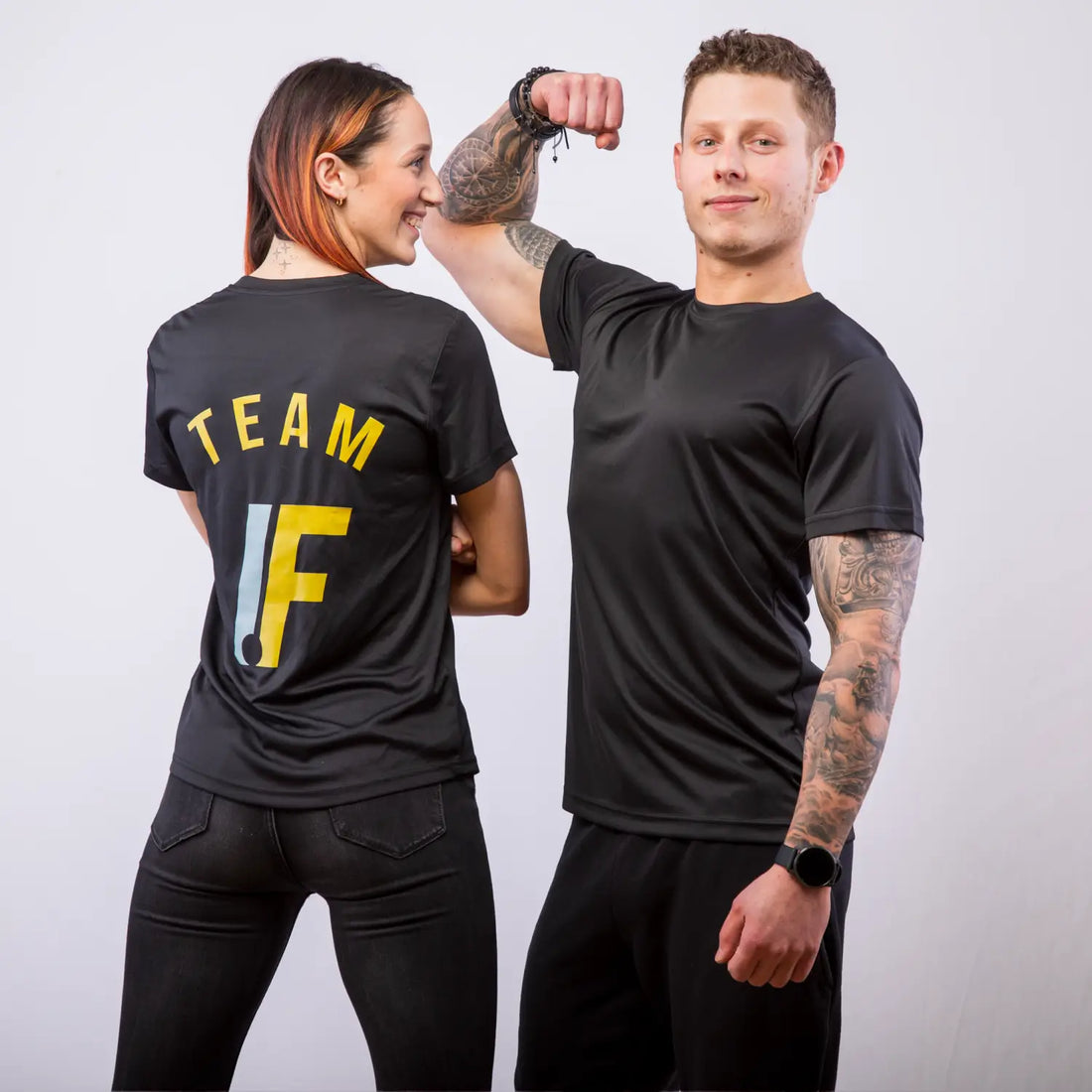 Matching black athletic shirts promoting healthy strategies for navigating relationship challenges
