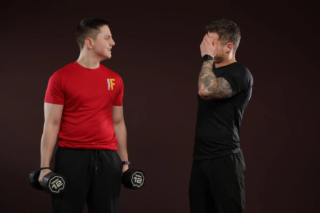 Two men in athletic wear demonstrating improved focus for boosting productivity in career-driven lives