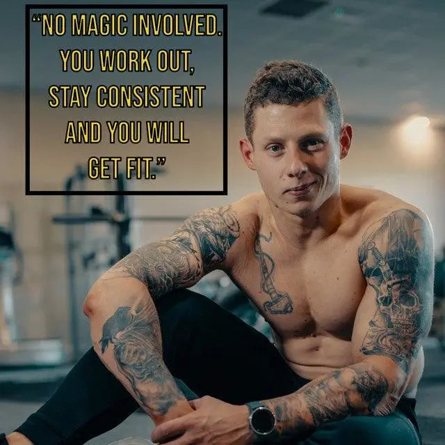 Tattooed man in gym with fitness quote inspired by Wim Hof Method during Week 10 newsletter