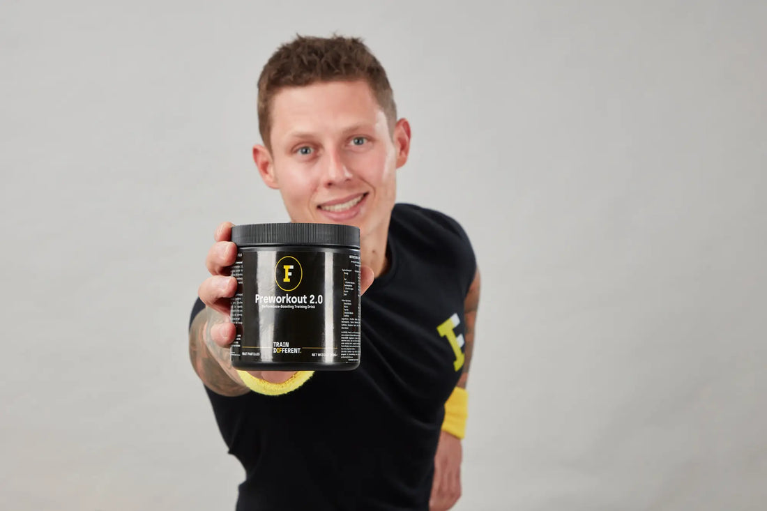 Black pre-workout supplement container for boosting workout performance and promoting muscle growth