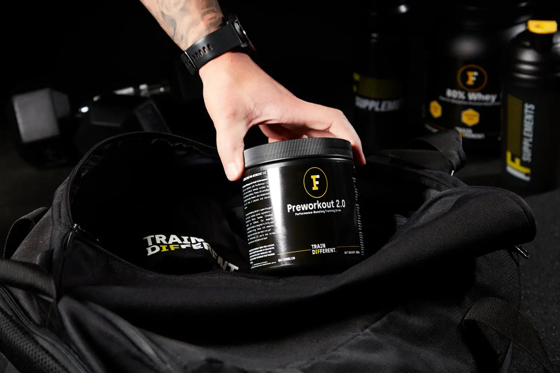 Black pre-workout supplement container for beginners guide to amino acids and athletic performance