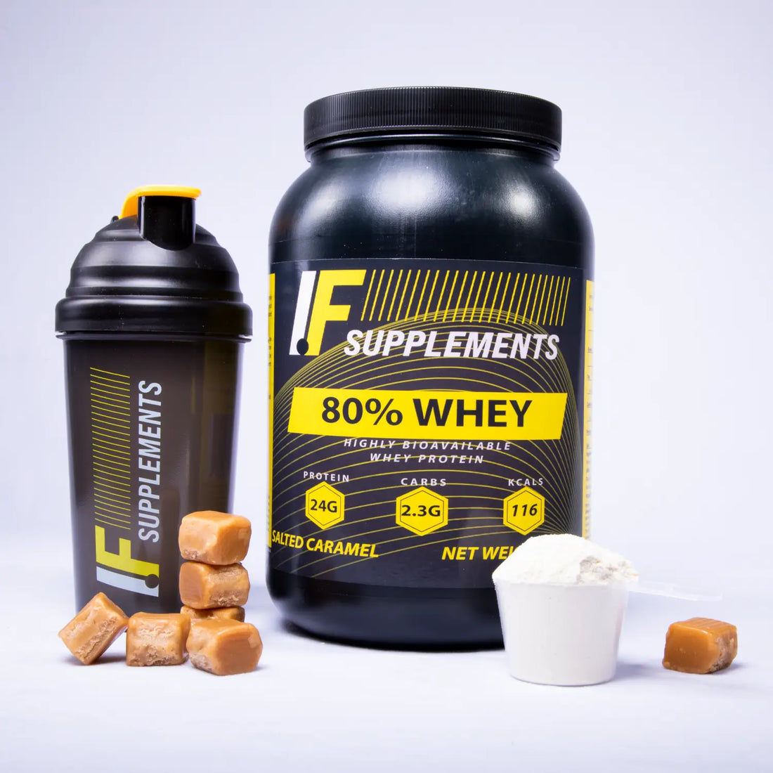 Whey protein powder with salted caramel flavor showcasing popular protein powder supplements