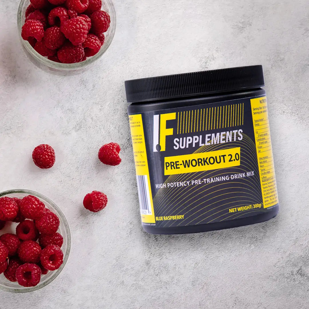 Black pre-workout supplement container for effective pre workout and workout drinks