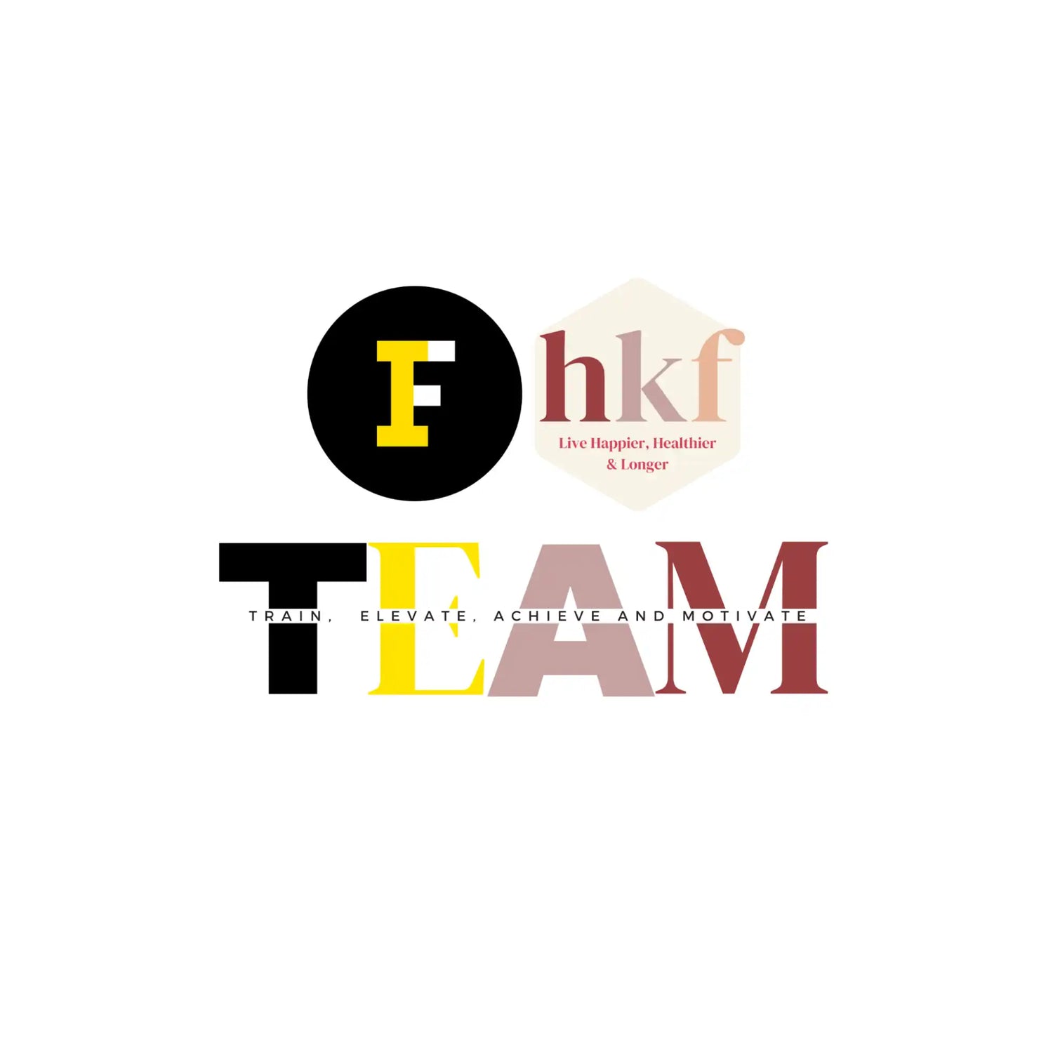 Stylized ’TEAM’ text logo with letters in black, yellow and red colors.