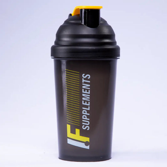 Black protein shaker with yellow accents from IF Protein Shaker for easy supplement mixing