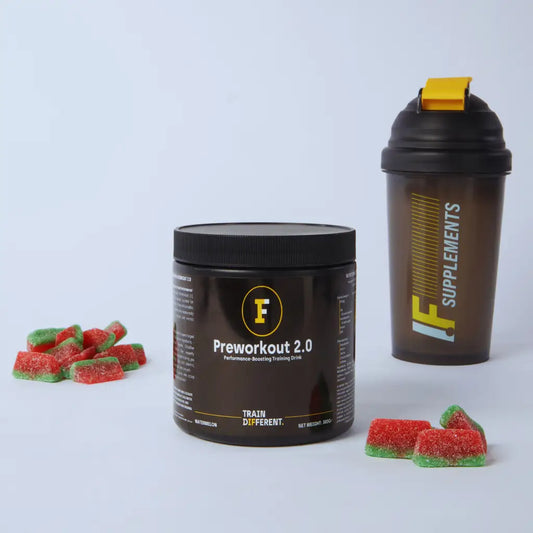 Preworkout supplement and shaker bottle featuring Sip & Lift Watermelon Flavour flavor