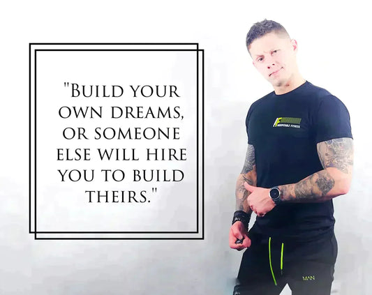 Motivational quote and fitness model promoting whey isolate and whey concentrate supplements